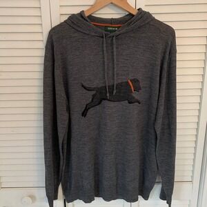 ORVIS 100% Merino Wool Grey Hoodie Black Lab Dog Graphic Pullover Sweater Mens L